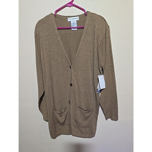 Vtg 1990s JH Collectibles Tan V-Neck Preppy Cardigan Sweater Womans Size Large